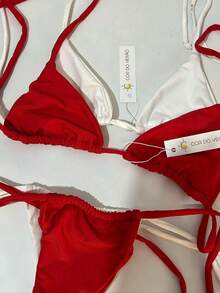 Adjustable Triangle Bikini With UV Protection, Stylish Tie-Up Style, Beach, And Vacation Details. - Red - View 1
