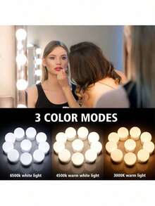Juego de 10 espejos de maquillaje con luz, bombillas LED de maquillaje ajustables en tres colores, espejo de maquillaje de escritorio con iluminación USB, enchufe USB, para iluminación de maquillaje diaria - 10 piezas - Ver 3