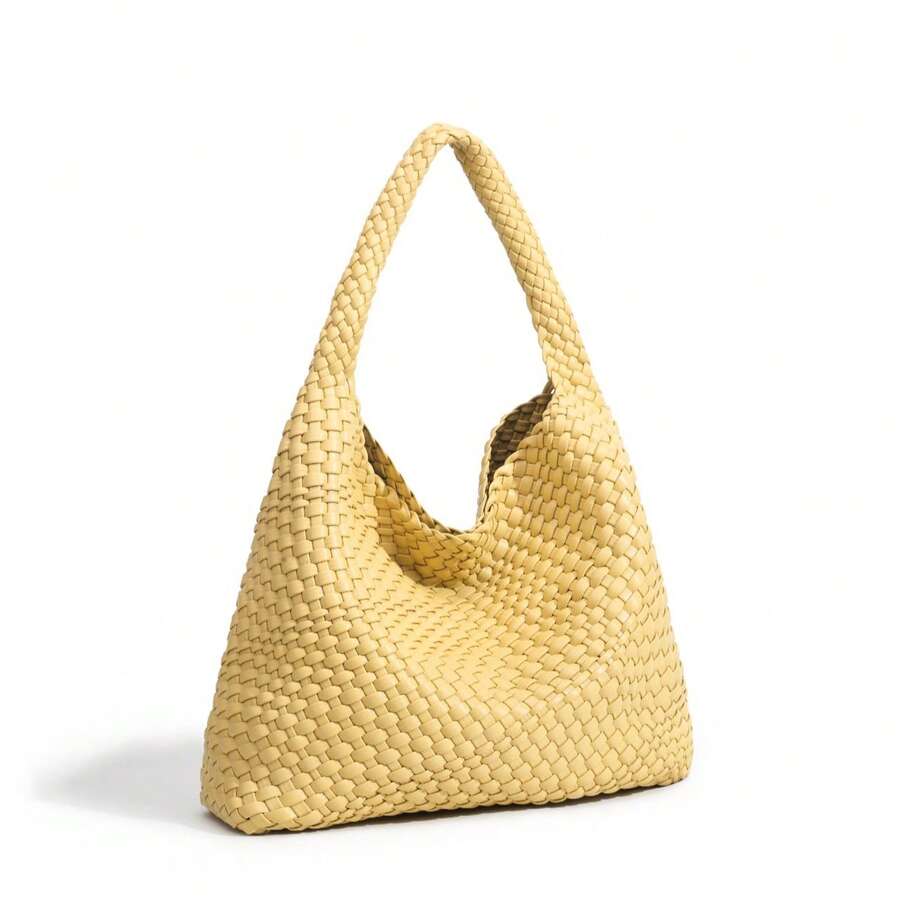Handmade Woven Handbag - Single Shoulder, Large Capacity, Bucket-Shaped, Suitable For Commuting, Versatile Tote Bag, Mother Bag - Yellow - View 1