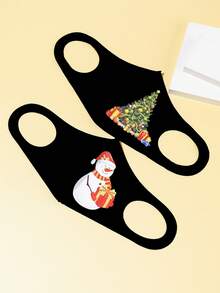 2个装儿童圣诞树和雪人图案口罩套装，可爱卡通口罩，男女童通用，弹性口罩，圣诞装饰，儿童面部配饰