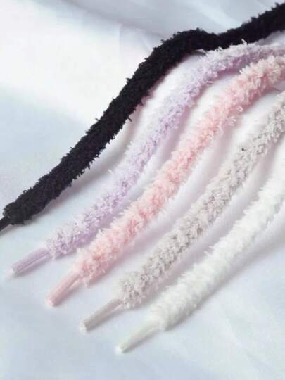 2pcs Soft Plush Shoelaces - Solid Color, Casual, Washable, 120cm Length For Women Shoes, Sneakers,Winter Shoes