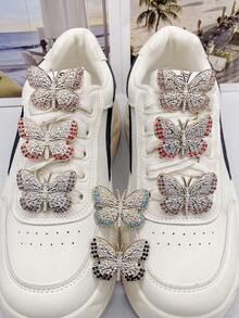 2 PIEZAS Encantos de cordones de zapatos de mariposa de resina colorida de lujo DIY Decoraciones para botas, zapatillas de mujer Cordones con piedras brillantes extraíbles Hebillas de accesorios personalizados Decoración de clips de zapatos Apto para zapatos con cordones de mujer Regalos de Navidad, Halloween, San Valentín, cumpleaños, fiesta (Zapatos no incluidos)