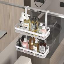 浴室门挂篮、浴室收纳架、浴室挂架、双层浴室置物架、浴室收纳篮、浴室配件、浴室收纳整理、夏季浴室装饰配件 - 彩色 - 查看 6