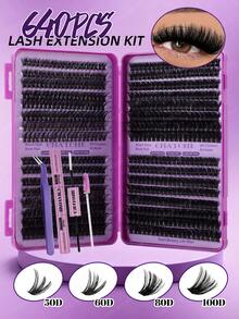 640 Clusters Lashes D Curl Individual Eyelashes Kit, Diy At Home Fake Lashes Set, Beginner Friendly, Lashes+Tweezers+Mascara Wands+Eyes Glue, Diy At Home, Easy To Use, Long Lasting False Lashes Extensions, Soft And Natural Look&Fluffy Thick Mixed Style High Capacity False Eyelashes With Bond And Seal, Tweezers, Brush, Suit For Makeup Starter, Diy Eyes Makeup Beauty - Multicolor - View 5
