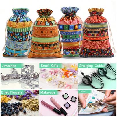10pcs/Set Linen Gift Bag, Drawstring Bag, Fabric Drawstring Gift Bag, Suitable For Wedding Party Favors, 8*12 Inches, Birthday Wedding Party Gift Decoration Cloth Bag, New Year Gift Decoration, Very Unique Bag