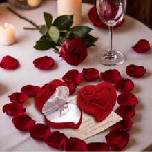 1pc Valentine's Day Red Heart Rose Flower Ring Box, Flocked Proposal Ring Box, Wedding Heart Couple Ring Box, Suitable For Holiday Anniversary Wedding Proposal Jewelry Box