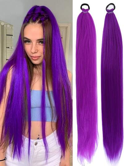 Colorful Skin Tones/Braided Ponytail Hair Extensions/Purple Braided Ponytail/Women's Ponytail Hair Scrunchie/Shiny Ponytail Hair Extensions