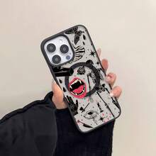 Funda para teléfono con diseño de esqueleto y labios, compatible con teléfonos ,  17,  16 Pro Max,  15 Pro Max,  13 y  12. Fabricada en TPU para una protección eficaz contra golpes y caídas. Un regalo original para familiares, amigos, seres queridos, parejas y para Halloween. - Negro - Ver 1