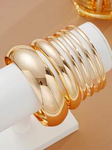 3pcs Vintage Exaggerated Luxurious Geometric Design Wide Metal Bangle Bracelets, Suitable For Women's Daily, Party, Vacation Wear, Gift - Gold 3 - View 2