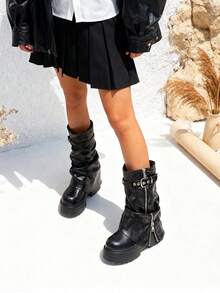 TULIPANO Women's Autumn Winter High-Quality Low Ankle Boots, Biker Boot Style With Thick Heel And Wide Sole, Punk Style Y2K Round Toe, Fashion For Vacation And Work - 黑色 - 查看 3