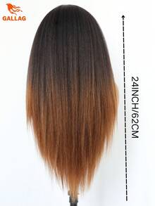 黑色Yaki直发合成蕾丝前假发，13x4蕾丝前假发，适合渐变染发，预挤压成型，24英寸自然色 - 間色 - 查看 3