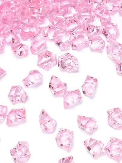 100pcs Acrylic Crushed Ice Rocks Vase Fillers, Pink Simulation Ce Cubes Decoration For Wedding Decoration Display, Home Decoration, Table Scatter, Event, Wedding Decor, Table Scatter And Fish Tank Filler, DIY Craft,Gift Wrapping.
