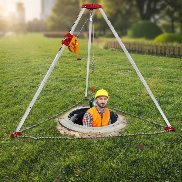 SanBouSi Heavy-Duty Confined Space Rescue Tripod Kit With Winch & Fall Arrester, 661.39 Lbs Capacity, Adjustable Height (5.2-8ft), Durable Steel Wire, Ideal For Mining & Rescue Operations