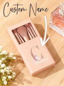 5 pièces/set Ensemble de pinceaux de maquillage portable personnalisable avec miroir, lettres de A à Z, imprimé avec un motif floral simple, ensemble de pinceaux de maquillage en boîte, pinceau de maquillage multifonction avec boîte à miroir, mini stylo de maquillage multifonction, pinceau de fond de teint - multicolore - Voir 8