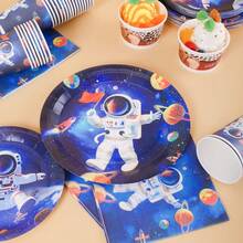 1 Set Astronaut Disposable Plates, Napkins, Cups - Party Supplies For 16 Guests, Disposable Paper Plates Suitable For Birthday, Wedding, Party, Family Picnic - Multicolor - View 5