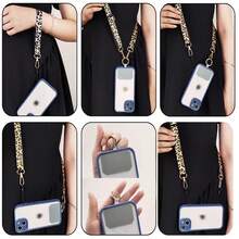 手机挂绳印花背挂颈链斜挎豹纹可调节肩宽吊坠防丢失吊带带夹礼物送给母亲、家人、朋友、生日、节日手机挂饰、手机链 - 黃色 - 查看 9