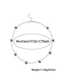 Collar de cuentas de arroz hechas a mano con diseño de cereza, cadena de collar premium dulce y delicada para uso diario y fiestas - Unitalla - Ver 2