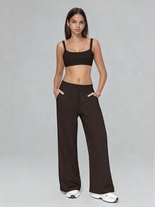 6pecil Women's Wide Leg Casual Pants With Pockets, Yoga Sweatpants, High Waist Loose Pants, Flowy Long Trousers, Spring/Summer Casual Pants, Women's Sports Pants - Brown - View 7