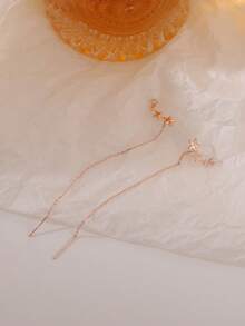 Nooxian 2pcs Micro-Inlaid Star Tassel Zirconia Ear Chain Earrings For Women - Rose Gold - View 9