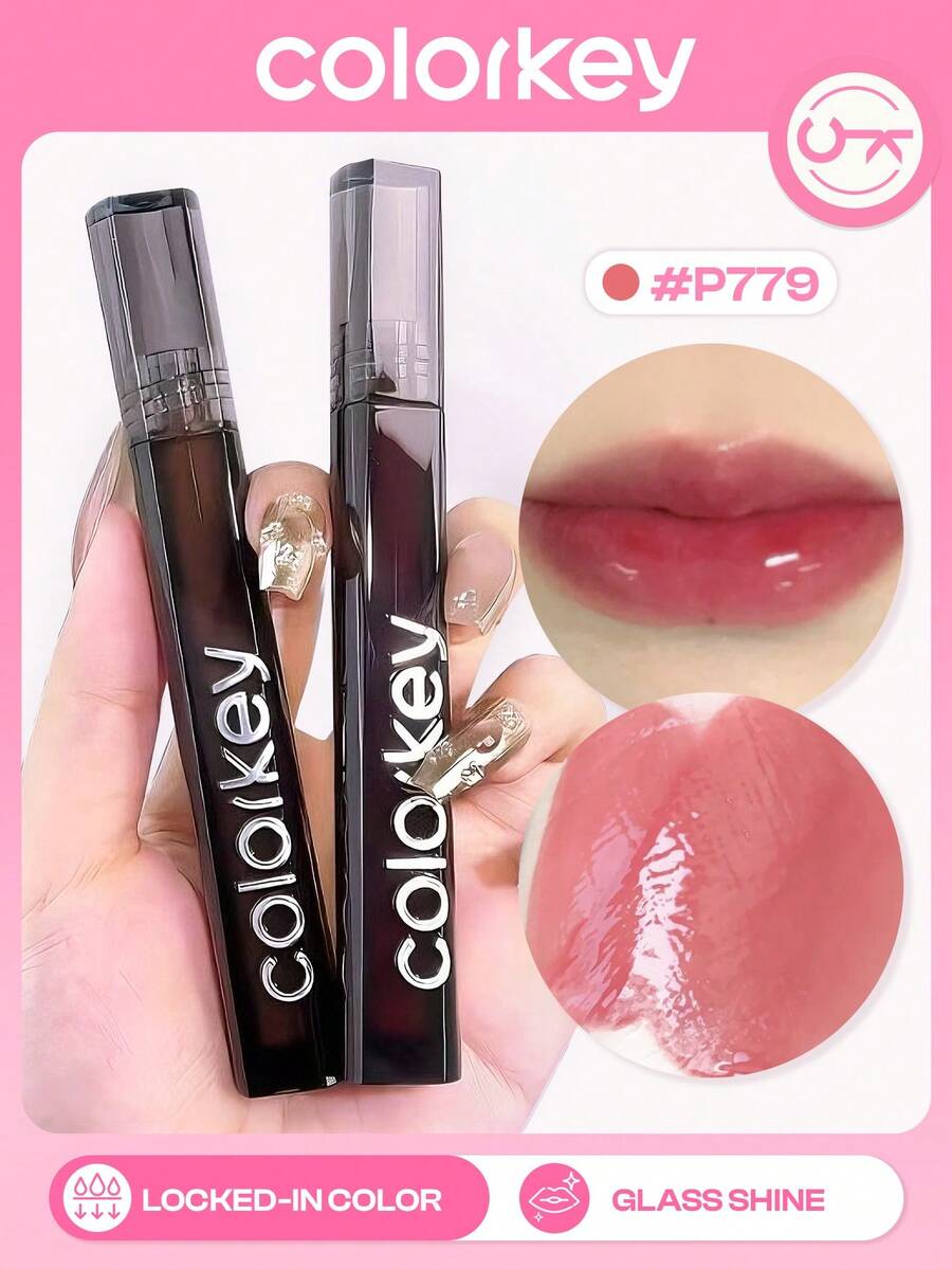 COLORKEY Mirror Gloss Lip Gloss, Glossy And Moisturizing Lip Color, Non-Sticky And Long-Lasting, Nourishing Lip Care. Liquid Lipstick, Super Moisturizing Lip Gloss, Caring For Lips, Creating A Refined Lip Makeup. Lip Balm, Lip Gloss, Lip Cream Lip Care Set, Suitable For Spring/Summer, Y2K Retro Fashion, 90s Makeup, Birthday Gift, Vacation, Party, Best Color - P779 Pioneer Coral - 查看 1