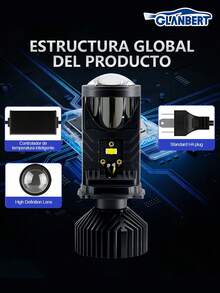 GLANBERT 2 piezas Lente de doble luz Y6D/Y8 H4 para faros de automóvil, opción disponible para conducción a la izquierda/derecha, faros delanteros de automóvil con proyección LED - Multicolor - Ver 9