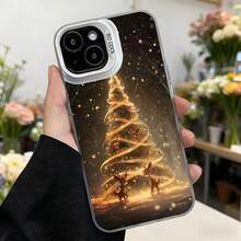 Funda de teléfono con diseño de árbol de Navidad dorado y perros en escena mágica negro para iPhone funda navideña decorativa para fiestas y regalos Aplicable a los teléfonos de la serie Apple y Galaxy - Blanco - Ver 7