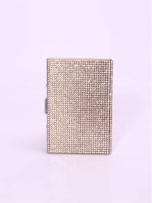 1个纯色水钻不锈钢双面卡包，奢华时尚卡套，适合女性和女孩日常使用，迷你钱包，小巧可爱，可作卡包、零钱包，是送给女性、老师的趣味礼物。 - 金色 - 查看 1