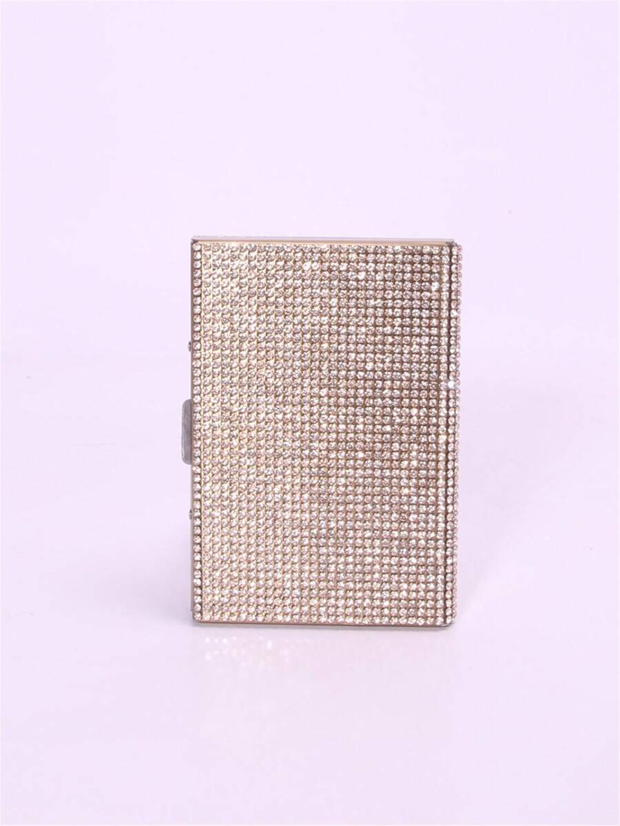 1个纯色水钻不锈钢双面卡包，奢华时尚卡套，适合女性和女孩日常使用，迷你钱包，小巧可爱，可作卡包、零钱包，是送给女性、老师的趣味礼物。 - 金色 - 查看 1