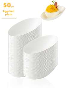 50pcs Disposable Oval Dipping Sauce Dishes, 3-Inch Eggshell Shaped Bagasse Made Dessert Plates, White Color, Suitable For Party Decoration, Dining, Holidays, Graduation, Multi-Purpose As Dipping Sauce, Sushi, Pastry Containers - White - View 8