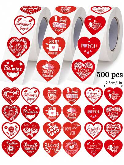 500 piezas/Rollo Pegatinas con dibujos de "Te amo" para el Día de San Valentín, 1 forma redonda/de corazón - 4 opciones (33 patrones rojos), pegatinas para decoración DIY de sobres de regalo hechos a mano, decoración para Año Nuevo, Día de San Valentín, boda, suministros para el aula, sellos de pegatina de PVC