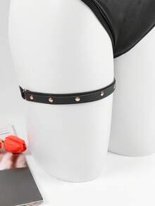 2件装女士弹力腰带PU皮革大腿吊袜带朋克Y2K腿部束缚带，日常穿着及派对配饰