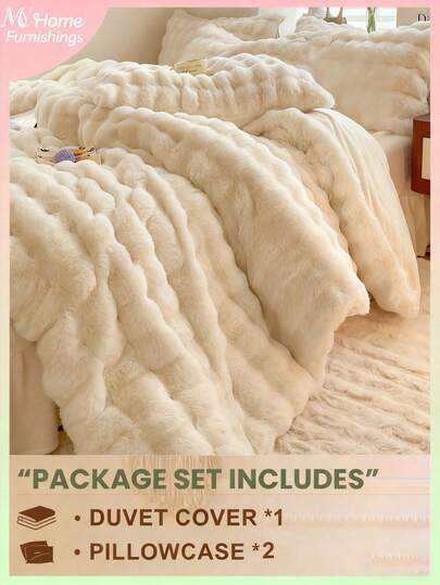 3pcs Ivory & Pink Bedding Set - 1 Duvet Cover & 2 Pillowcases, Soft & Comfortable Home Textile, Multiple Colors Available, Simple & Fashionable Bedroom Decor, Washable Without Filler, Fluffy Plush Duvet Cover Set - Faux Fur/Fleece Duvet Cover Set, 1 Duvet Cover With Zipper Closure & 2 Pillowcases, Comforter Not Included, Twin, Full, King, Queen Size