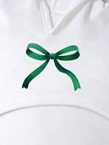 Toddler Girls' Bow Print Long Sleeve Hooded Top & Suspender Pants Set - White - View 4