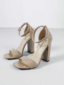 Timesize Giày cao gót đế thô màu mơ cho nữ, giày cao gót dự tiệc cưới, công sở trang trọng cho mùa hè - Màu be - Xem 5