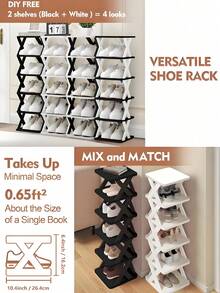 9 Tier Vertical Shoe Stand Space Saving Narrow Shoe Rack, Small Shoe Shelf, DIY Free Standing Shoes Storage Organizer For Entryway, Closet, Hallway, Easy Assembly And Stable In Structure, Black & White, Plastic Material, Consumables.Multi-Functional Entryway Shoe Rack Space-Saving Layered Modular Storage Rack For Dorm Rooms Plastic Storage Shelf For Shoes, Boots, Miscellaneous Items, And Decorative Pieces Compact Solution For Small Spaces Multi-Purpose Storage Essential Multi-Tiered Shelving Simple Assembly Compact Footprint Versatile Use In Living Rooms, Studies, Kitchens, Bathrooms, And Under Staircases.Shoe Cabinet,Zapateros Para Guardar Zapatos,Zapateras Para Calzados,Shoe Rack,Zapateras Para Zapatos,Shoe Storage,Organizador De Zapatos,Shoe Organizer - Nhiều màu - Xem 6