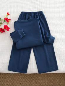2pcs/Set Girls' Floral Print Top And Pants Casual Outfit, Spring/Summer - Royal Blue - View 2