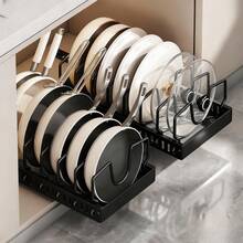 Stozle 1/2pcs Pull-Out Pot Cover Storage Rack, Heavy-Duty Load-Bearing Design, No Drilling Installation, Kitchen Countertop Organizer, Multifunctional Countertop Pot Cover Rack, Enhances Kitchen Style, Adapts To Various Pot Covers, Frying Pans, Baking Pans, Cutting Boards, Installed Kitchen Organizer, Metal Material Durable, Moisture-Proof, Adjustable Spacing, Space Saving Storage Solution, Easy Installation - Đen - 2 gói - Xem 8