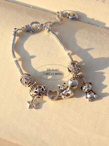 1 chiếc vòng tay mặt hình gấu cổ điển, vòng tay hình gấu dễ thương kiểu retro, vòng tay hình ngôi sao cổ điển, vòng tay điều chỉnh được kiểu cổ điển. - Vàng - Xem 6