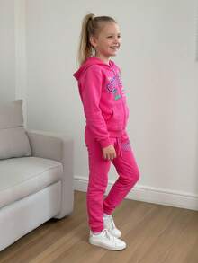Conjunto para niña de sudadera con capucha y pantalón jogger. - Rosa - Ver 2
