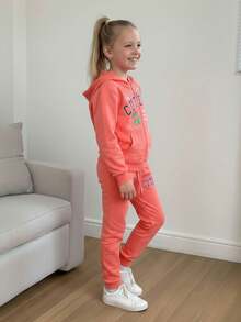 Conjunto Con Pants Deportivos Para Niña  Estilo Casual - Naranja Coral - Ver 2