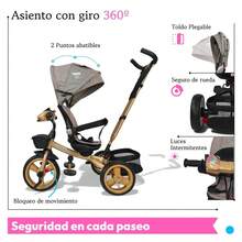 Triciclo 7 en 1 Para Niños Con Luz Sonido y Asiento Giratorio - Caqui - Ver 3