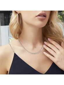 MDFUN 18K White Gold Plated Tennis Necklace And Earrings Jewelry Set, 3mm Round Cubic Zirconia Tennis Chain And 6mm Earrings Set, Unisex - White - View 6