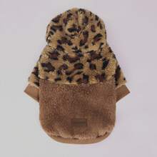 1件宠物狗外套，蓬松豹纹印花，适合超小型和小型犬种，猫咪衣服，冬季宠物服装 - 棕色 - 查看 3