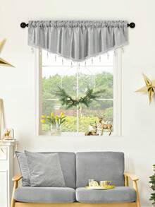 1 pieza Cenefa corta con cuentas en forma de V de color gris plateado, cortina de estilo europeo minimalista, adecuada para decoración de ventanas de sala de estar, dormitorio y puerta - Plateado - Ver 7