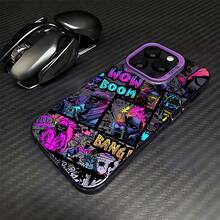 Funda de Teléfono Creativa con Graffiti Moderno para Niño, Adecuada Para iPhone 17, 16e, 16, 15, 14...12, 11 Mini Pro Max Air X/XR..XS MAX 8, 7 Plus - Cubierta Trasera Mate Anticaída Funda Bonita que Brilla en la Oscuridad Con Gatos Iluminados Rectangular - Morado - Ver 2