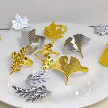 1/3 Piezas Anillo de servilleta, Utensilio para fijar servilleta, Nuevo sujetador de servilleta, Anillo de servilleta con forma de hoja, Anillo de metal de alta calidad, Exhibición de hotel, Forma de anillo, Suministros del Día de San Valentín - Multicolor - Ver 1