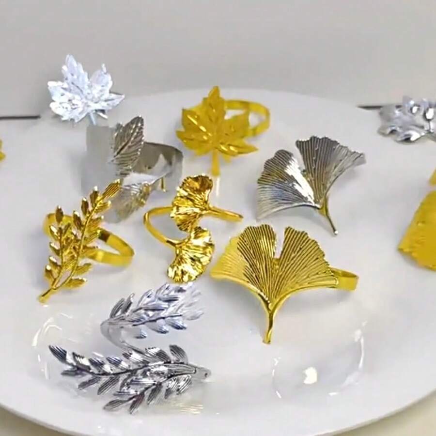 1/3 Piezas Anillo de servilleta, Utensilio para fijar servilleta, Nuevo sujetador de servilleta, Anillo de servilleta con forma de hoja, Anillo de metal de alta calidad, Exhibición de hotel, Forma de anillo, Suministros del Día de San Valentín - Multicolor - Ver 1