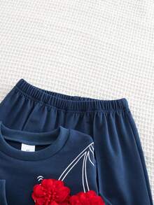 2pcs/Set Girls' Floral Print Top And Pants Casual Outfit, Spring/Summer - Royal Blue - View 3