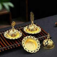 Ngẫu nhiên 3 chiếc Đế đựng hương nhỏ kiểu Ả Rập Trung Đông Golden Hollow/Đế đựng hương thơm bằng kim loại/Đế đựng hương gỗ đàn hương - Nhiều màu - Xem 4