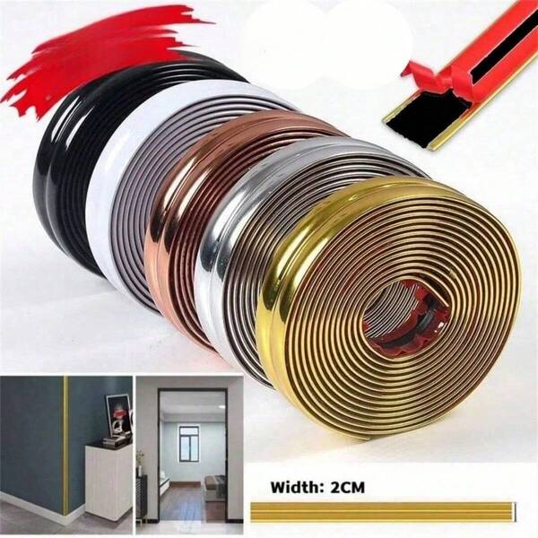 1 pièce Bande décorative auto-adhésive en PVC 3 mètres x 2 cm, bande anti-collision en PVC auto-adhésive, flexible et pliable, protège les coins, les portes et les fenêtres, les plans de travail, les bandes décoratives pour meubles, les bandes décoratives pour murs de fond, les lignes de coin de délimitation, très adapté pour sceller les écarts autour des portes, des fenêtres et des meubles